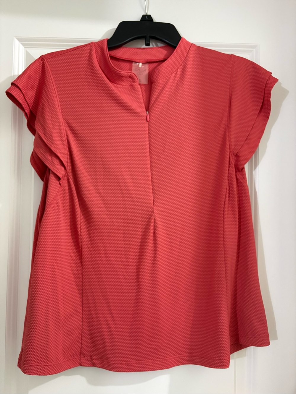 CALIA By Carrie Women's Texture Ruffle Sleeve Zip Golf Top XL